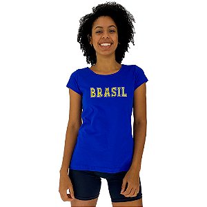 Camiseta Babylook Feminina MXD Conceito Escrita Brasil Amarelo