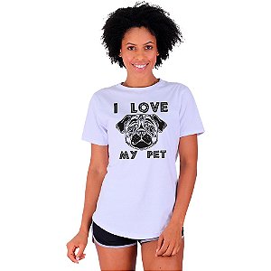Camiseta Longline Feminina MXD Conceito I Love My Pet
