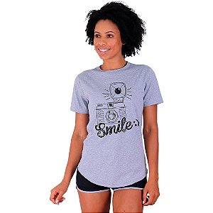 Camiseta Longline Feminina MXD Conceito Camera Smile