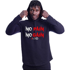 Camiseta Manga Longa Longline Com Touca MXD Conceito NO PAIN NO GAIN corroído