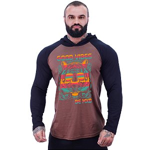 Camiseta Manga Longa Longline Com Touca MXD Conceito Good Vibes Lion