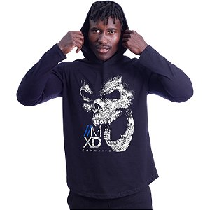Camiseta Manga Longa Longline Com Touca MXD Conceito Skull Monkey