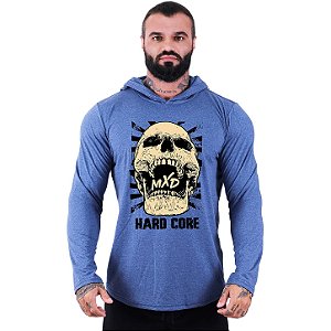 Camiseta Manga Longa Longline Com Touca MXD Conceito Hard Core Skull