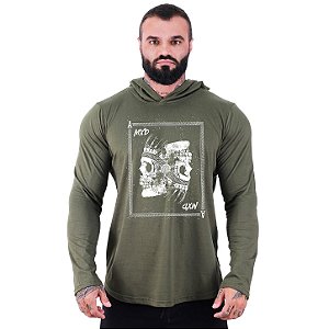 Camiseta Manga Longa Longline Com Touca MXD Conceito Card Skull