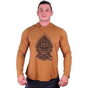 Camiseta Manga Longa Longline Com Touca MXD Conceito Caveira Cocar