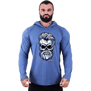 Camiseta Manga Longa Longline Com Touca MXD Conceito Angry Skull