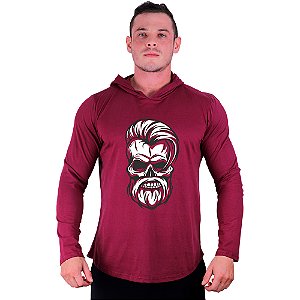 Camiseta Manga Longa Longline Com Touca MXD Conceito Angry Skull