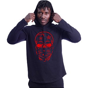 Camiseta Manga Longa Longline Com Touca MXD Conceito Red Skull