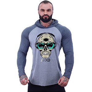 Camiseta Manga Longa Longline Com Touca MXD Conceito Caveira Mexicana