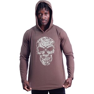 Camiseta Manga Longa Longline Com Touca MXD Conceito Caveira Rachaduras
