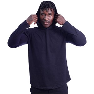 Camiseta Manga Longa Longline Com Touca MXD Conceito Preto