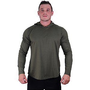 Camiseta Manga Longa Longline Com Touca MXD Conceito Verde Militar
