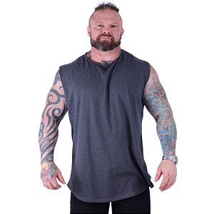 Regata Machão Longline Sem Manga Plus Size MXD Conceito 50% Algodão 50% Poliéster Mescla Preto