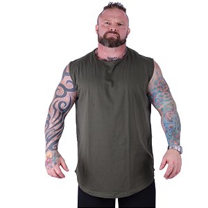 Regata Machão Longline Sem Manga Plus Size MXD Conceito 100% Algodão Verde Militar