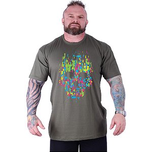 Camiseta Tradicional Estampada Plus Size Curta MXD Conceito Caveira Pixel