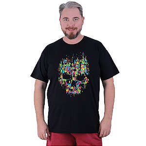 Camiseta Tradicional Estampada Plus Size Curta MXD Conceito Caveira Pixel