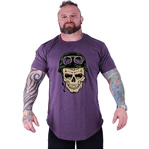 Camiseta Longline Estampada Plus Size MXD Conceito Manga Curta Caveira Soldado