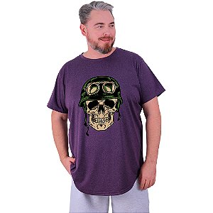 Camiseta Longline Estampada Plus Size MXD Conceito Manga Curta Caveira Soldado