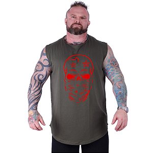 Regata Machão Longline Estampada Sem Manga Plus Size MXD Conceito Caveira Vermelha