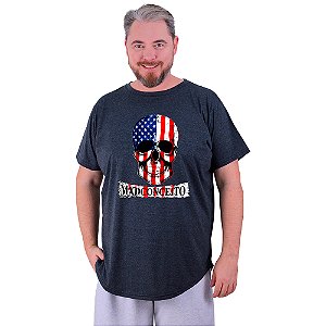 Camiseta Longline Estampada Plus Size MXD Conceito Manga Curta Caveira Americana