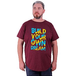 Camiseta Longline Estampada Plus Size MXD Conceito Manga Curta Build Your Own Dream