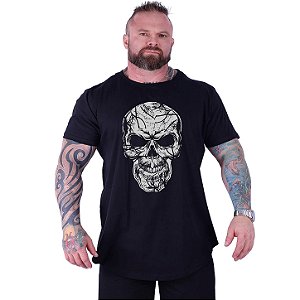 Camiseta Longline Estampada Plus Size MXD Conceito Manga Curta Caveira Estilhaços