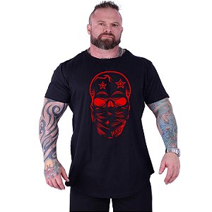Camiseta Longline Estampada Plus Size MXD Conceito Manga Curta Red Punk Skull