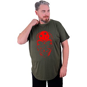 Camiseta Longline Estampada Plus Size MXD Conceito Manga Curta Red Punk Skull