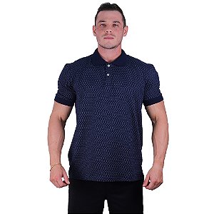 Camisa Gola Polo Masculina Rentex MXD Conceito Quadradinhos Azul Marinho