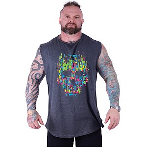 Regata Machão Longline Estampada Sem Manga Plus Size MXD Conceito Caveira Pixel