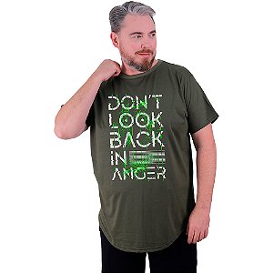 Camiseta Longline Estampada Plus Size MXD Conceito Manga Don't Look Bacl In Anger