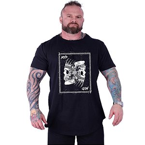 Camiseta Longline Estampada Plus Size MXD Conceito Manga Curta Skull Card