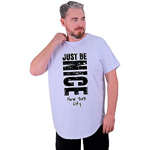 Camiseta Longline Estampada Plus Size MXD Conceito Manga Curta Just Be Nice