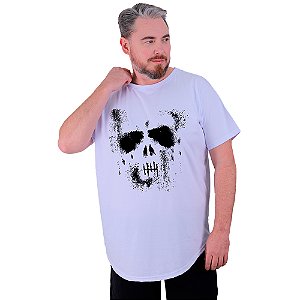 Camiseta Longline Estampada Plus Size MXD Conceito Manga Curta Ghost Skull