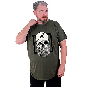 Camiseta Longline Estampada Plus Size MXD Conceito Manga Curta Caveira Boné