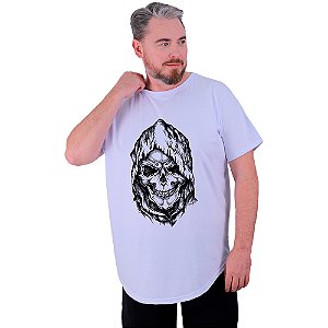 Camiseta Longline Estampada Plus Size MXD Conceito Manga Curta Death Skull
