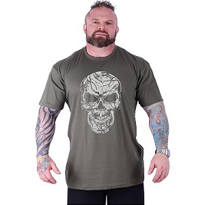 Camiseta Tradicional Estampada Plus Size Curta MXD Conceito Caveira Estilhaços