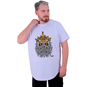 Camiseta Longline Estampada Plus Size MXD Conceito Manga Curta King Skull