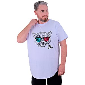 Camiseta Longline Estampada Plus Size MXD Conceito Manga Curta Cheetah 3D