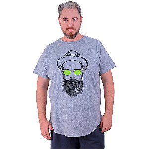Camiseta Longline Estampada Plus Size MXD Conceito Manga Curta Hippie Cachimbo Sunglasses