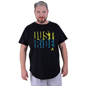 Camiseta Longline Estampada Plus Size MXD Conceito Manga Curta MTB Mountain Bike Just Ride Apenas Um Passeio