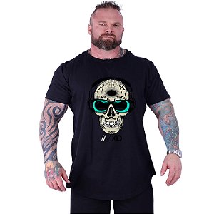 Camiseta Longline Estampada Plus Size MXD Conceito Manga Curta Caveira Popstar