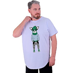 Camiseta Longline Estampada Plus Size MXD Conceito Manga Curta Stylish Dog