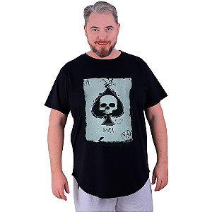 Camiseta Longline Estampada Plus Size MXD Conceito Manga Curta Dark Skull