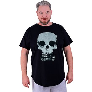 Camiseta Longline Estampada Plus Size MXD Conceito Manga Curta Skull X-Ray