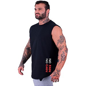 Regata Machão Longline Estampa Lateral Sem Manga MXD Conceito No Pain No Gain