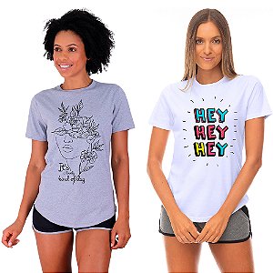 Kit 2 Camisetas Longline Feminina MXD Conceito Estampa Casual e Floral