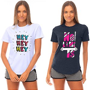 Kit 2 Camisetas Longline Feminina MXD Conceito No Limits e Hey Hey Hey