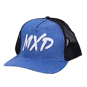 Boné Trucker Exclusivo MXD Conceito Masculino Estampado em Relevo Azul Jeans