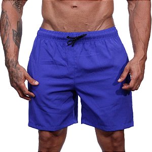 Short Tactel Listrado Elastic Masculino MXD Conceito 3 Bolsos Azul Bic Com Listra Branca